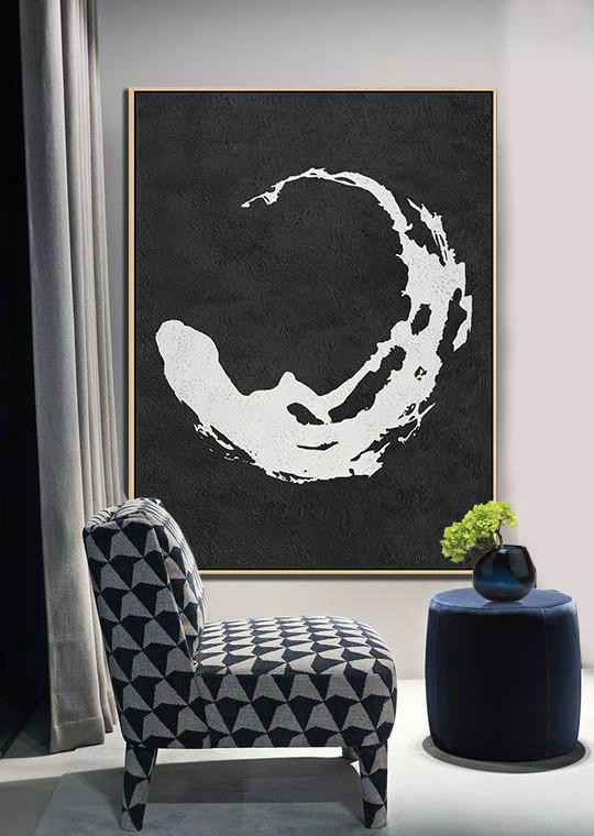 Abstract Oil Painting,Black And White Minimal Painting On Canvas - Hand Painted Canvas Art
